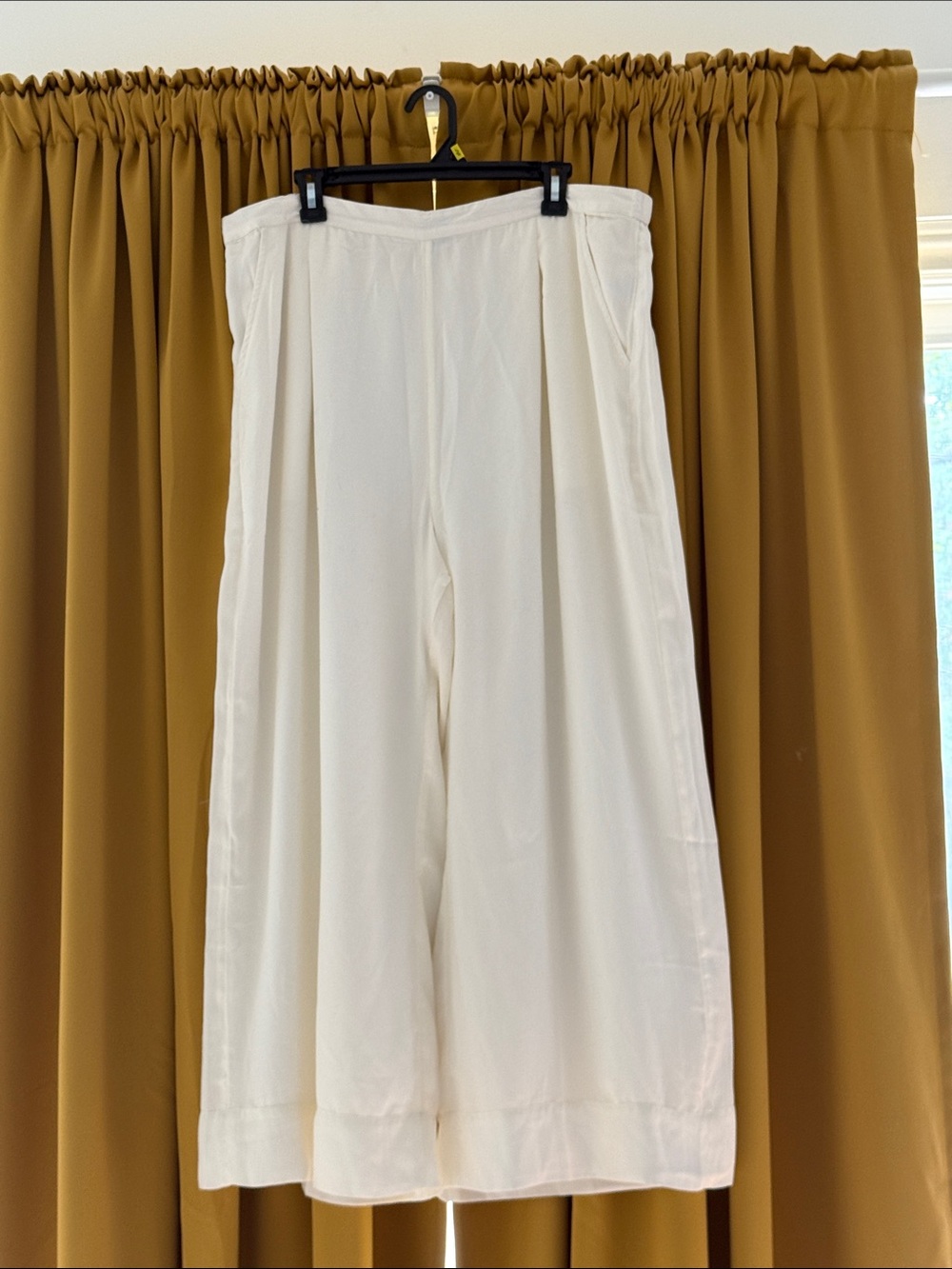 American Eagle Outfitters Cream Satin-Look Wide Leg Pleated Pants